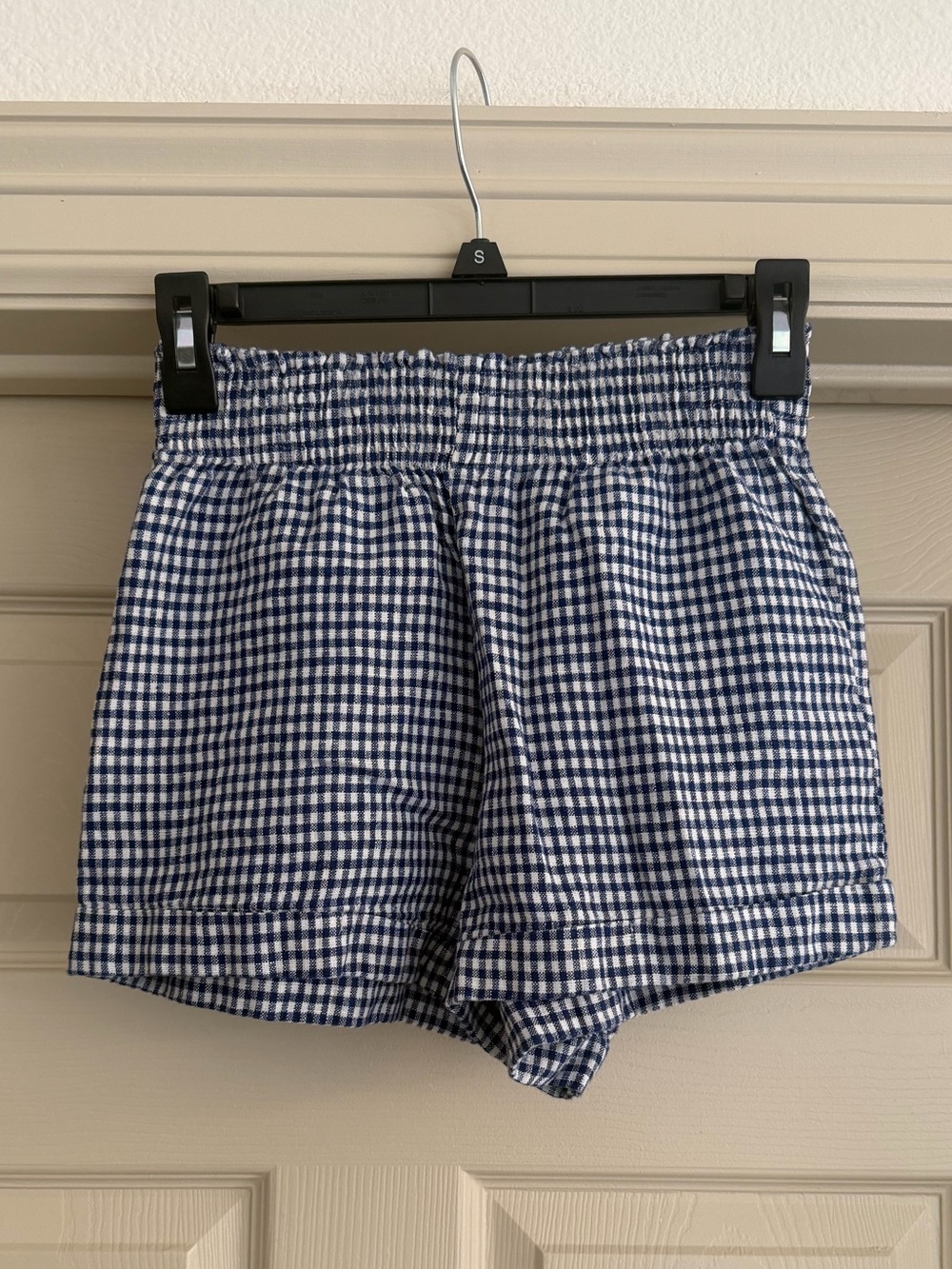 Reformation White and Blue Gingham Mila Linen Shorts